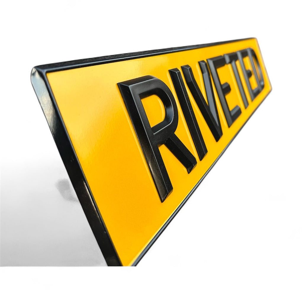 Classic Raised & Riveted White/Yellow Number Plates | Pair*